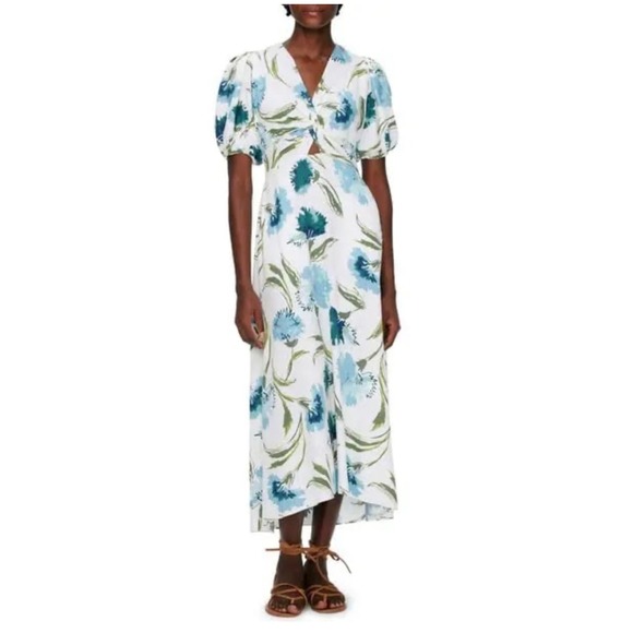 Diane Von Furstenberg Floral Puff‎ Sleeve Dress Size 14 Dianthus Blue White NEW - Picture 3 of 15